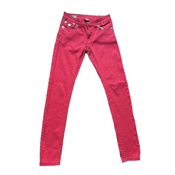 True Religion Joey Super T Stitch Jeans Womens Size 28x29 Red Skinny USA Made - Picture 4 of 13